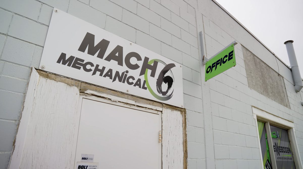 The Mach 6 Mechanical sign outside the shop
